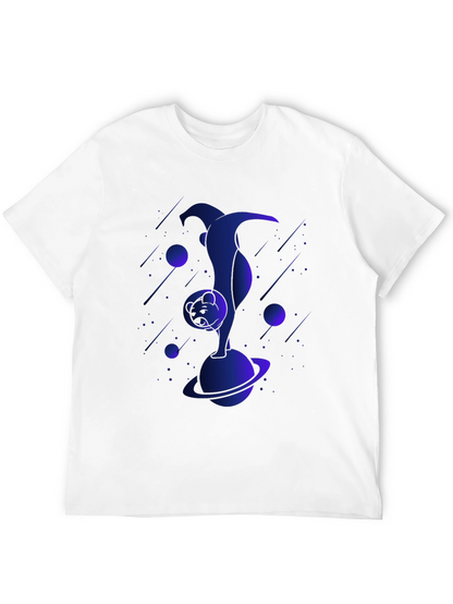 Astronaut Cat Graphic Tee - Black Cotton T-Shirt