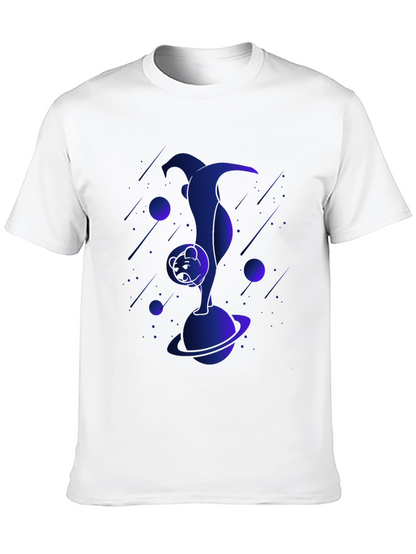 Astronaut Cat Graphic Tee - Black Cotton T-Shirt