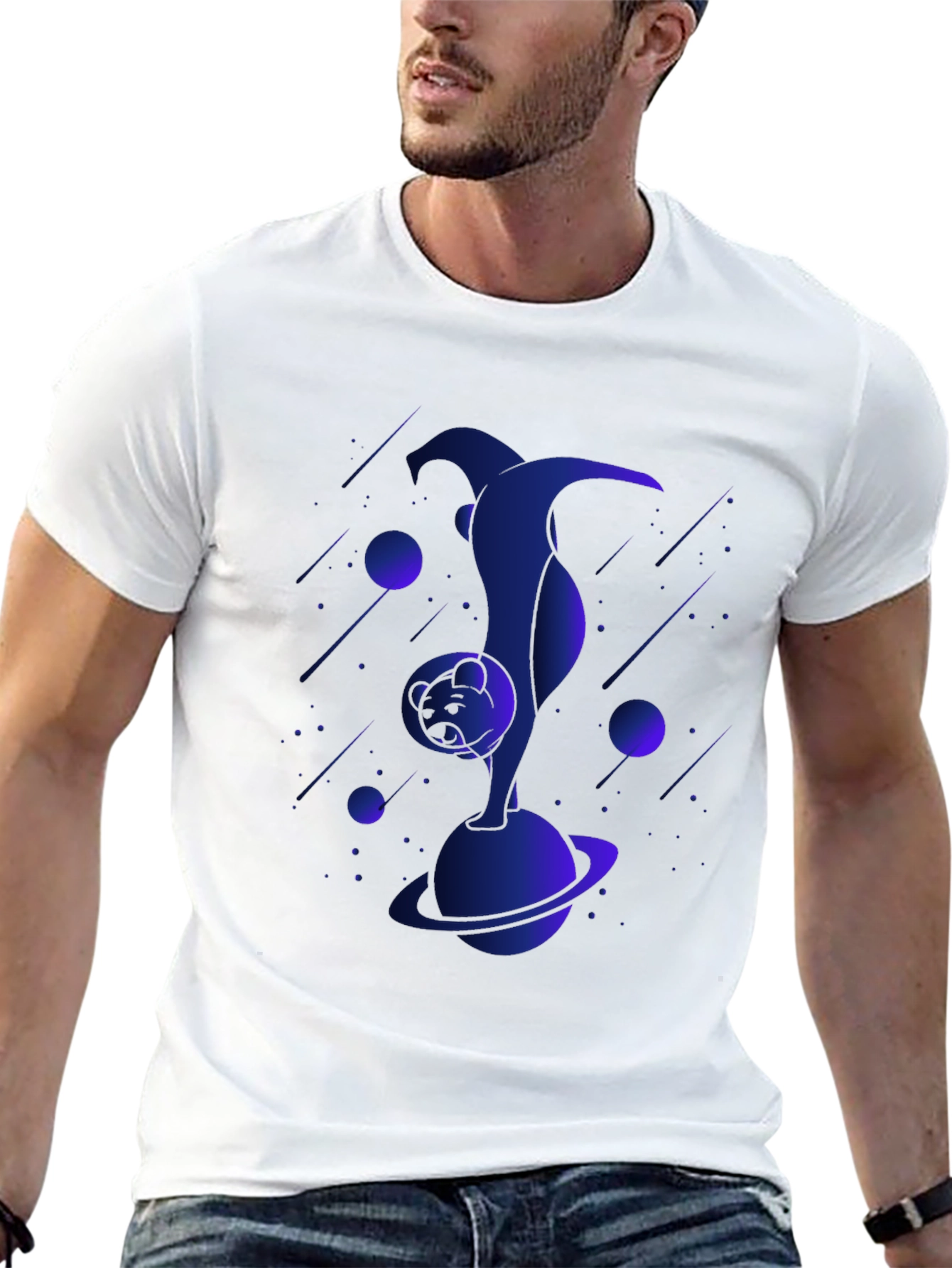 Astronaut Cat Graphic Tee - Black Cotton T-Shirt