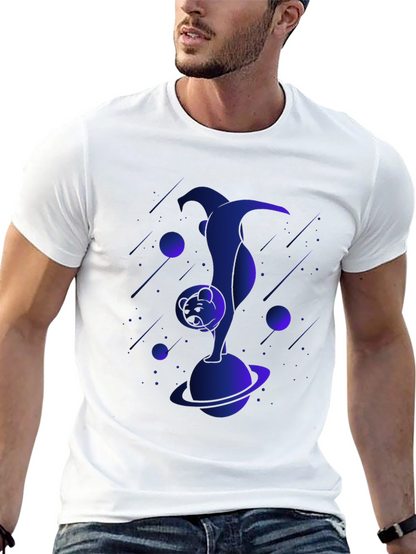 Astronaut Cat Graphic Tee - Black Cotton T-Shirt