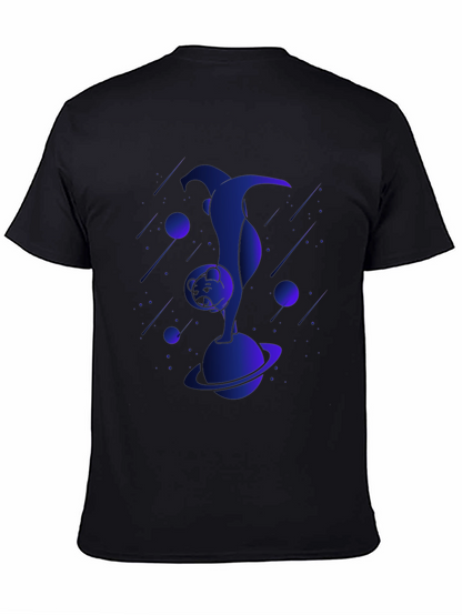 Astronaut Cat Graphic Tee - Black Cotton T-Shirt