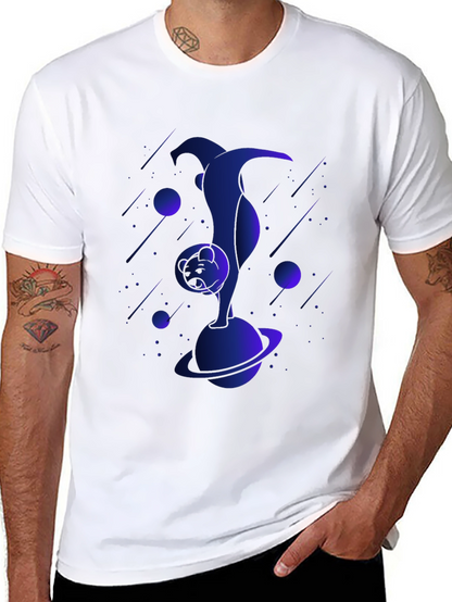 Astronaut Cat Graphic Tee - Black Cotton T-Shirt