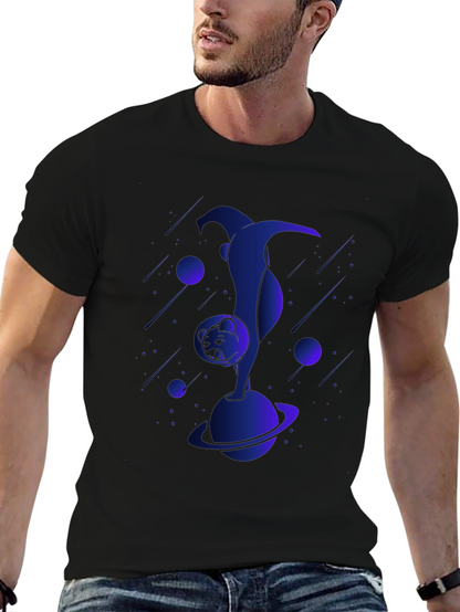 Astronaut Cat Graphic Tee - Black Cotton T-Shirt