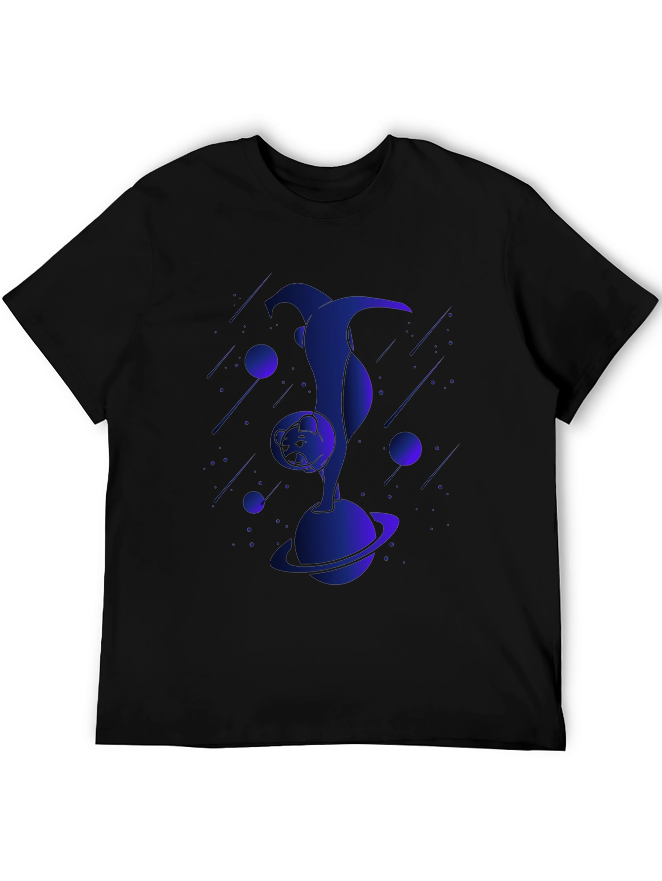 Astronaut Cat Graphic Tee - Black Cotton T-Shirt