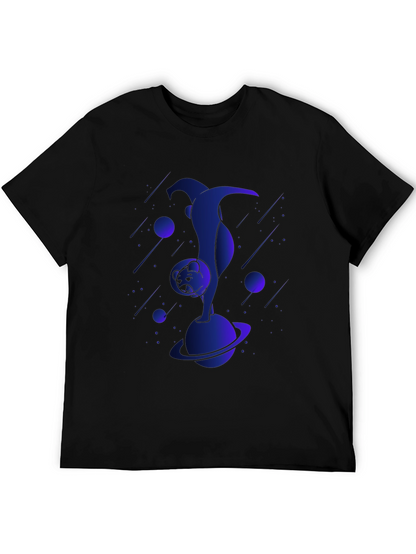 Astronaut Cat Graphic Tee - Black Cotton T-Shirt
