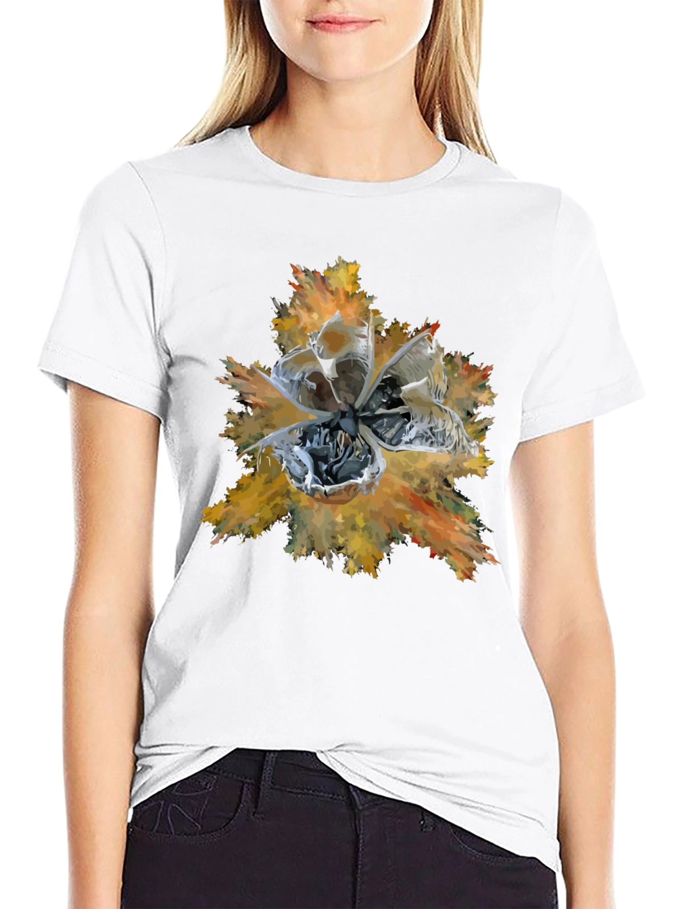 Abstract Floral Graphic Print Tee - Black