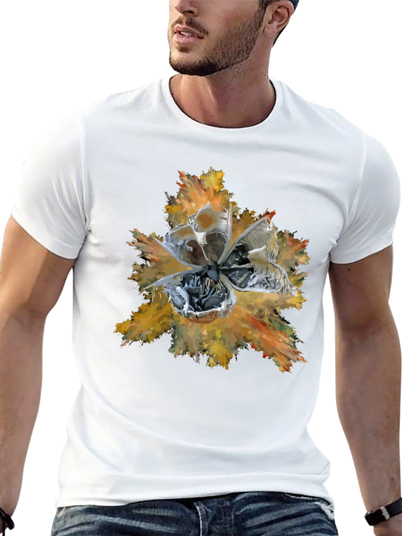 Abstract Floral Graphic Print Tee - Black