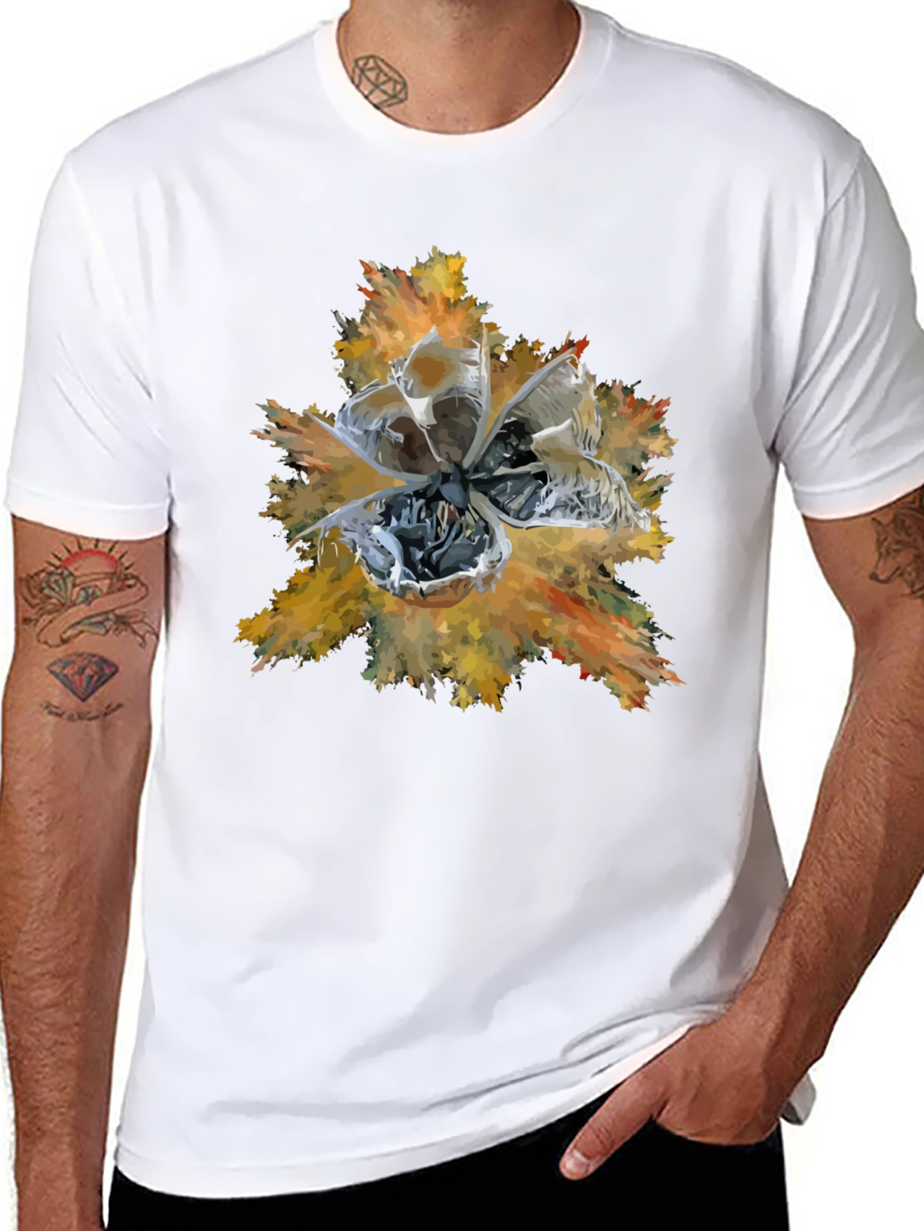 Abstract Floral Graphic Print Tee - Black