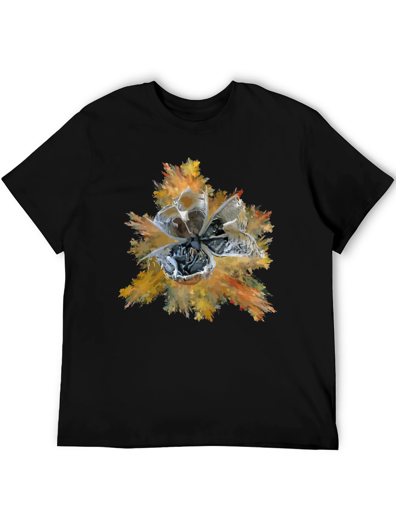 Abstract Floral Graphic Print Tee - Black
