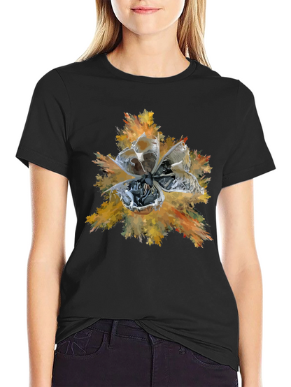 Abstract Floral Graphic Print Tee - Black