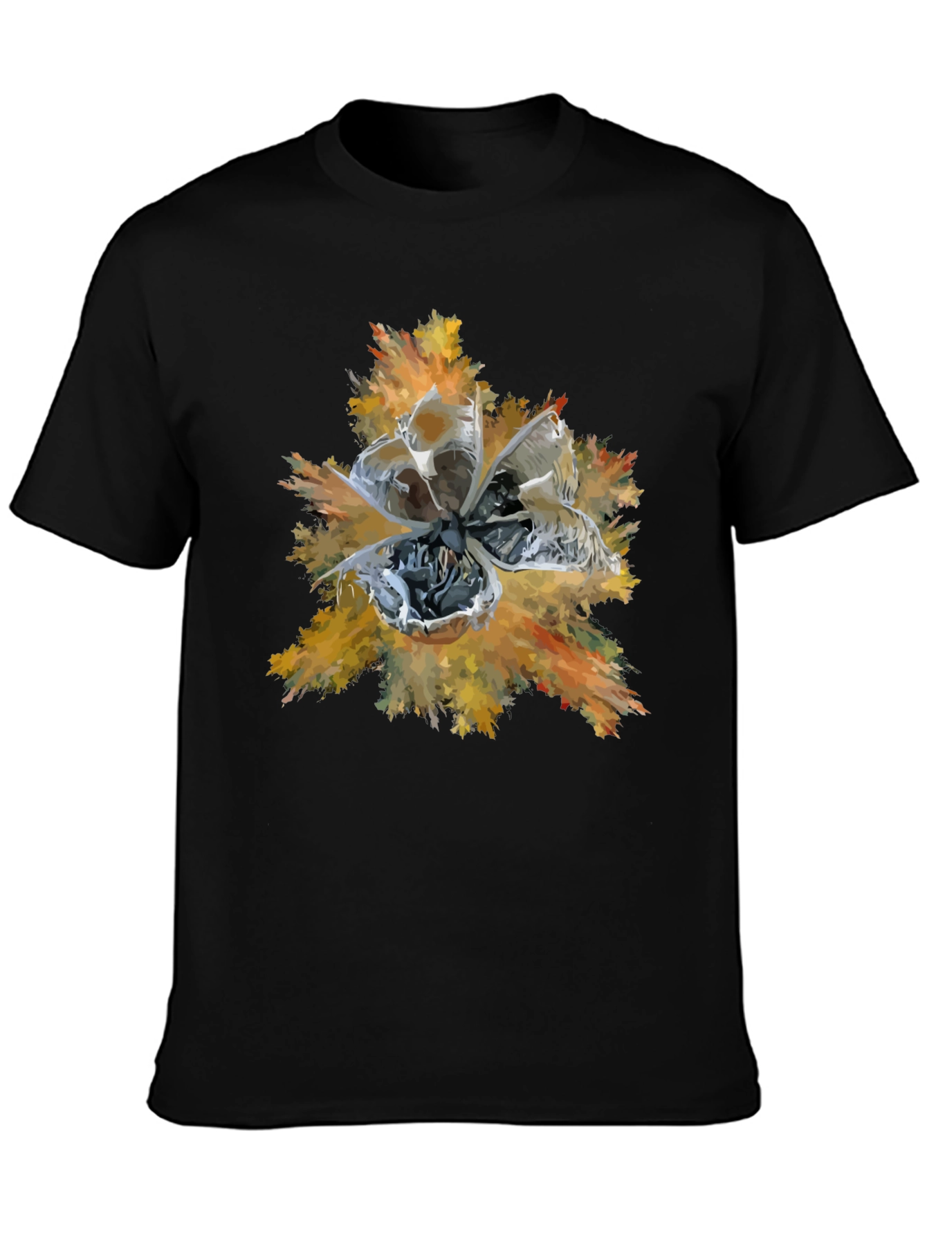 Abstract Floral Graphic Print Tee - Black