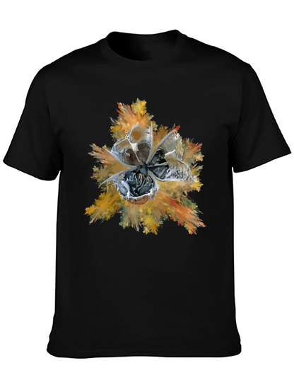 Abstract Floral Graphic Print Tee - Black