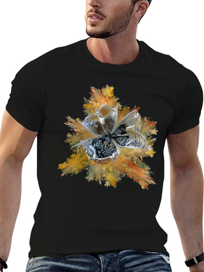 Abstract Floral Graphic Print Tee - Black