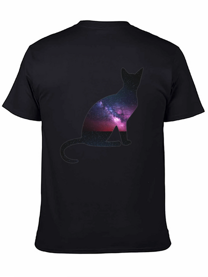 Galaxy Cat Silhouette Black T-Shirt