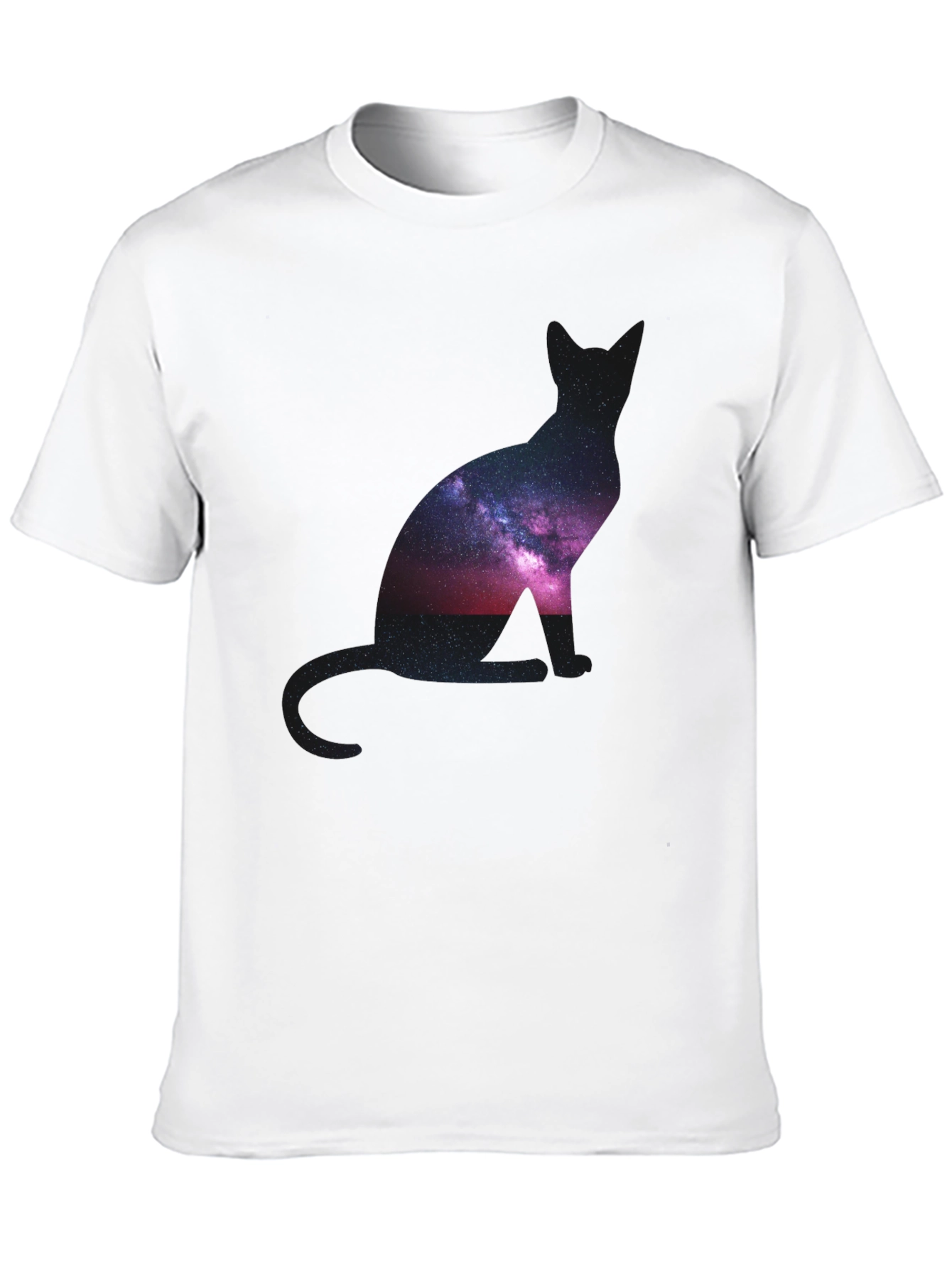 Galaxy Cat Silhouette Black T-Shirt