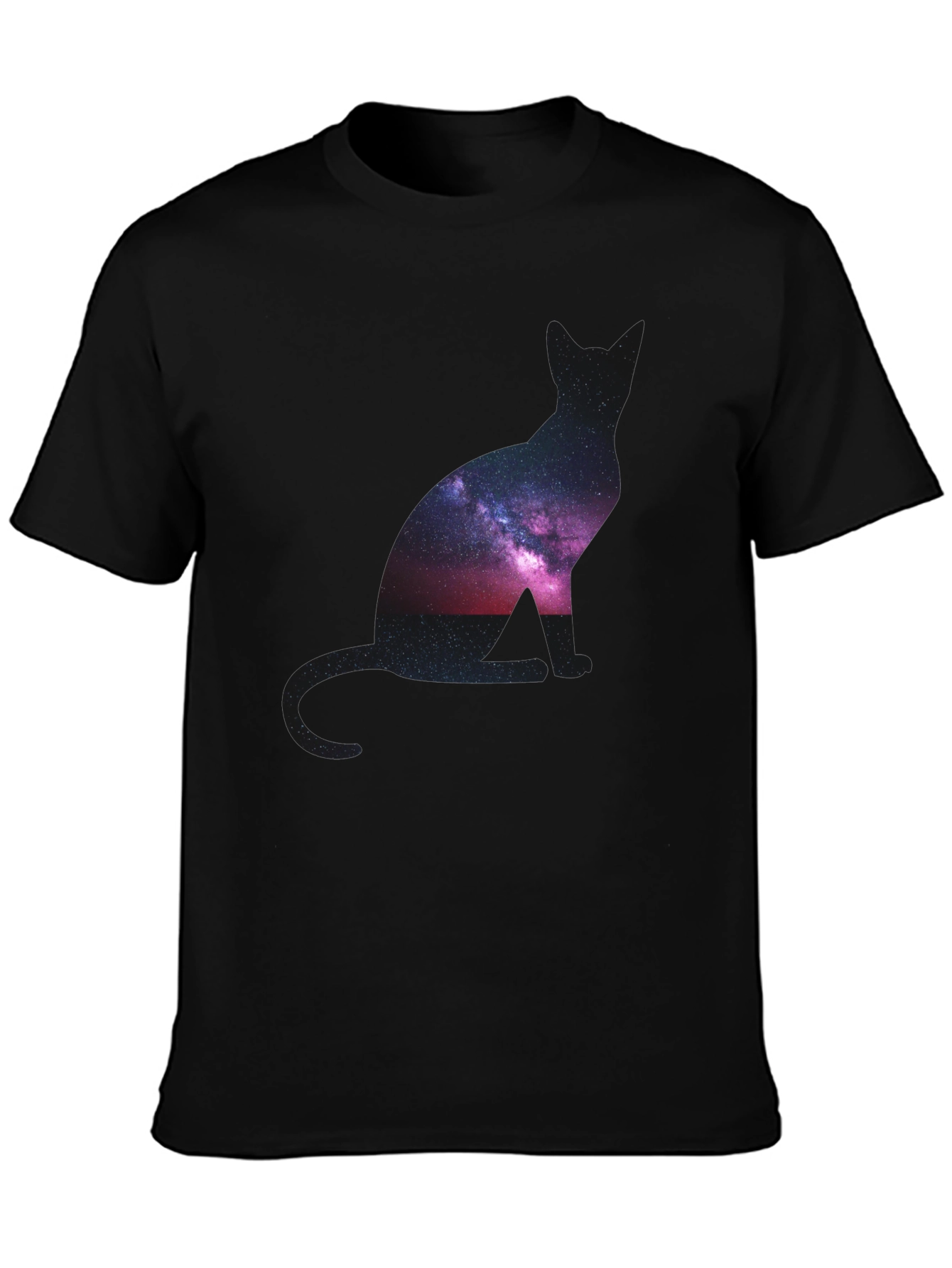 Galaxy Cat Silhouette Black T-Shirt