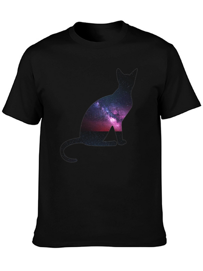 Galaxy Cat Silhouette Black T-Shirt