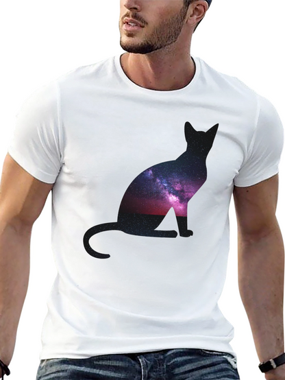 Galaxy Cat Silhouette Black T-Shirt