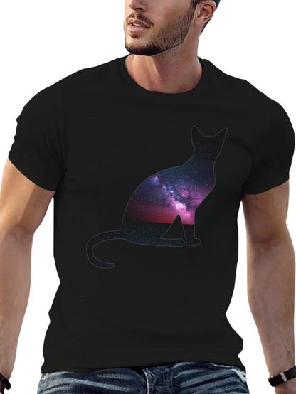 Galaxy Cat Silhouette Black T-Shirt