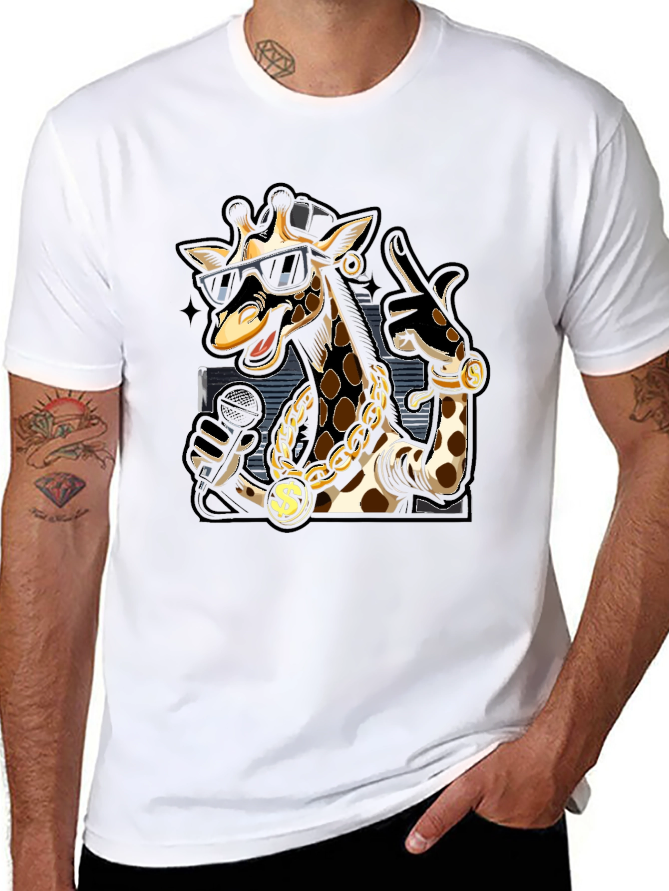 Rapper Giraffe Graphic T-Shirt - Black