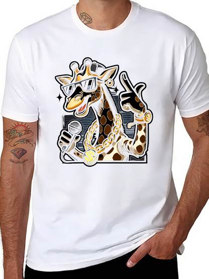 Rapper Giraffe Graphic T-Shirt - Black