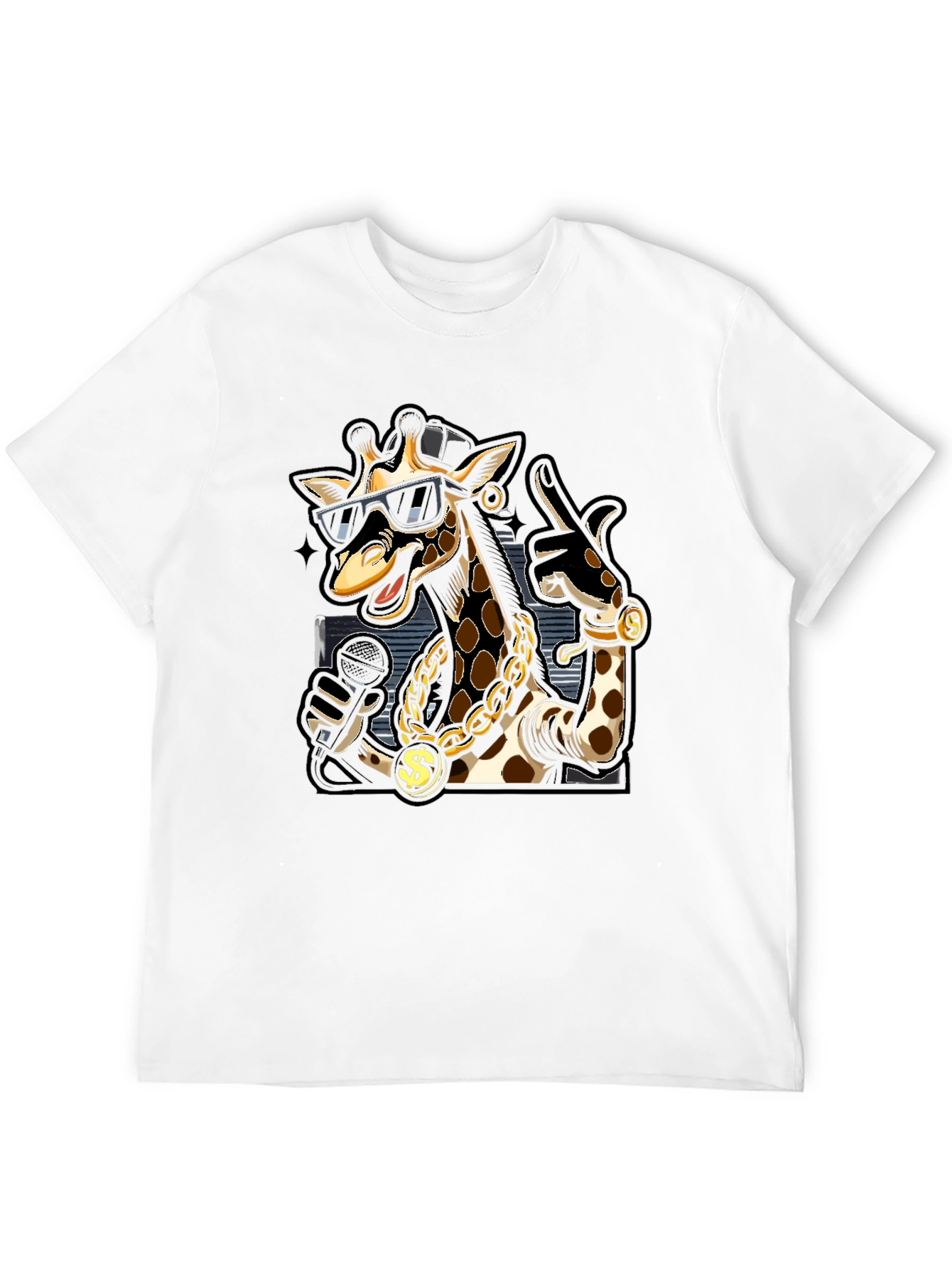 Rapper Giraffe Graphic T-Shirt - Black
