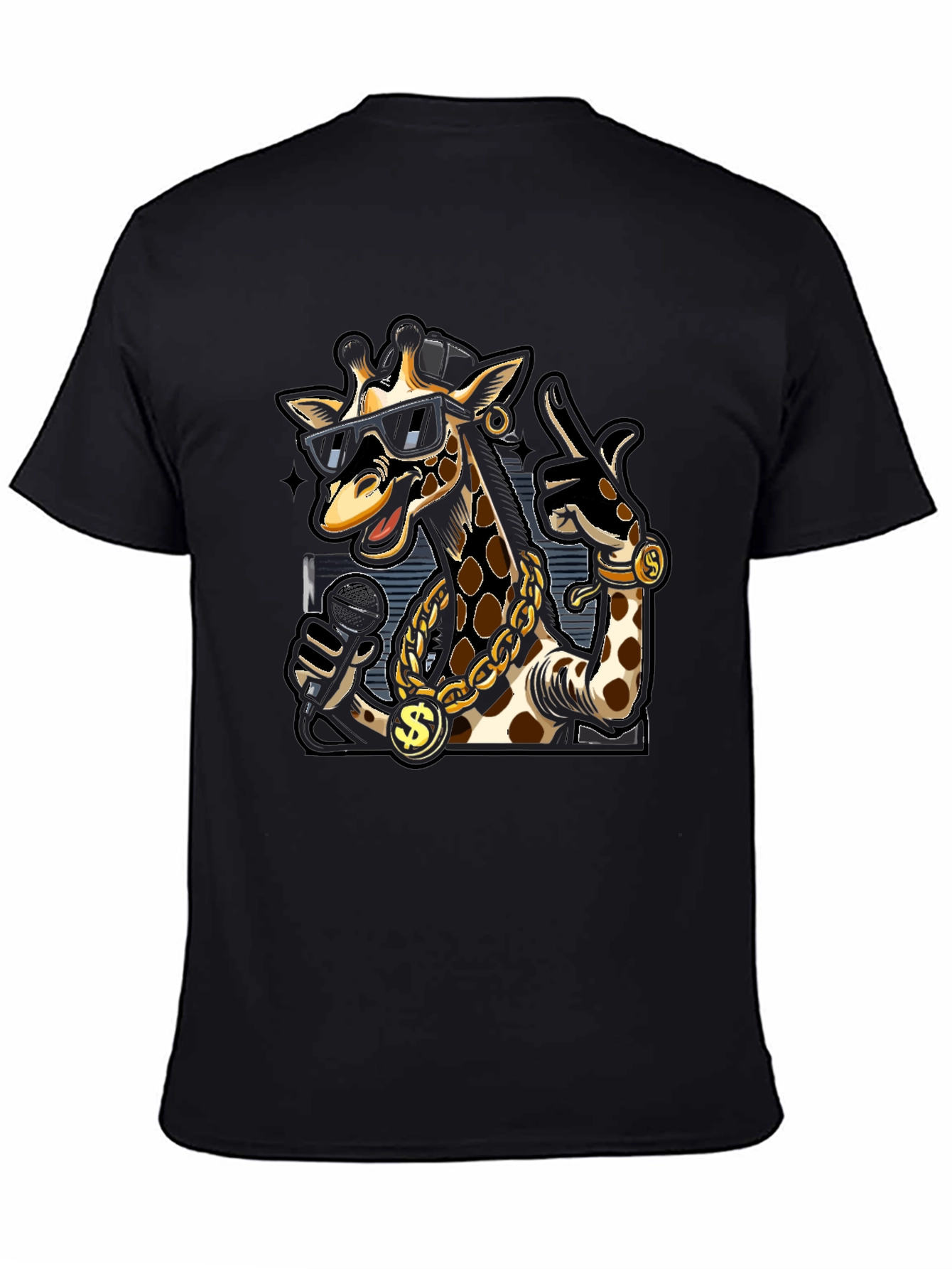 Rapper Giraffe Graphic T-Shirt - Black