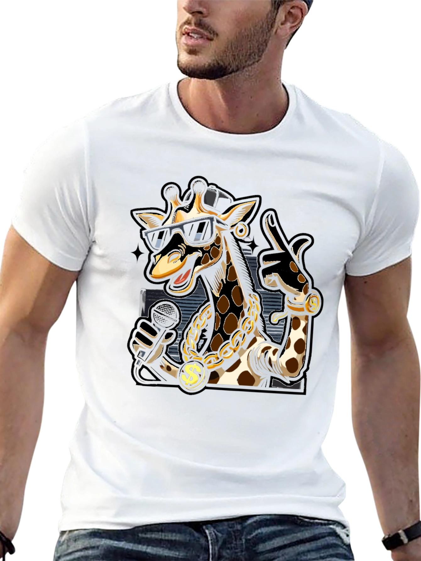 Rapper Giraffe Graphic T-Shirt - Black