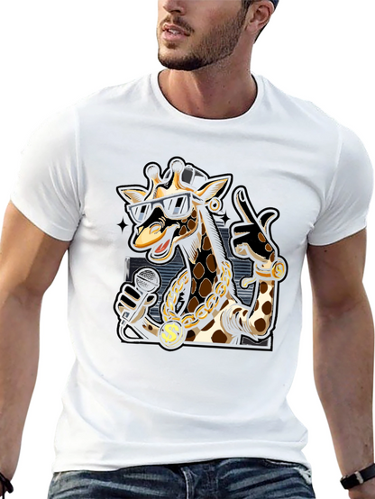 Rapper Giraffe Graphic T-Shirt - Black