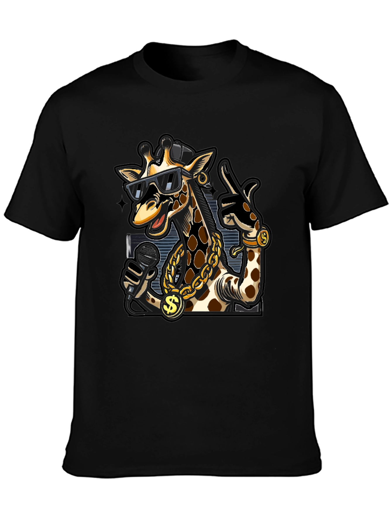 Rapper Giraffe Graphic T-Shirt - Black