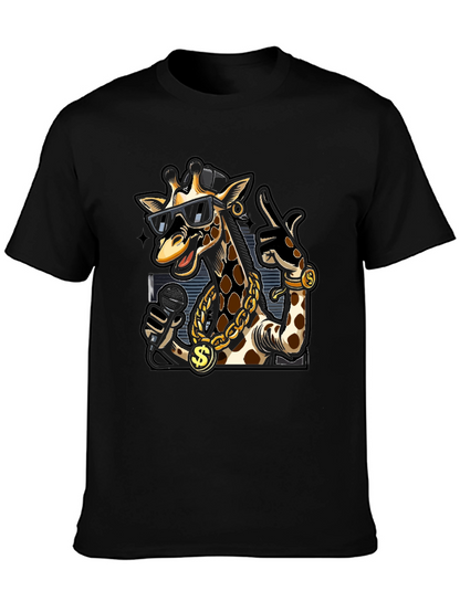 Rapper Giraffe Graphic T-Shirt - Black