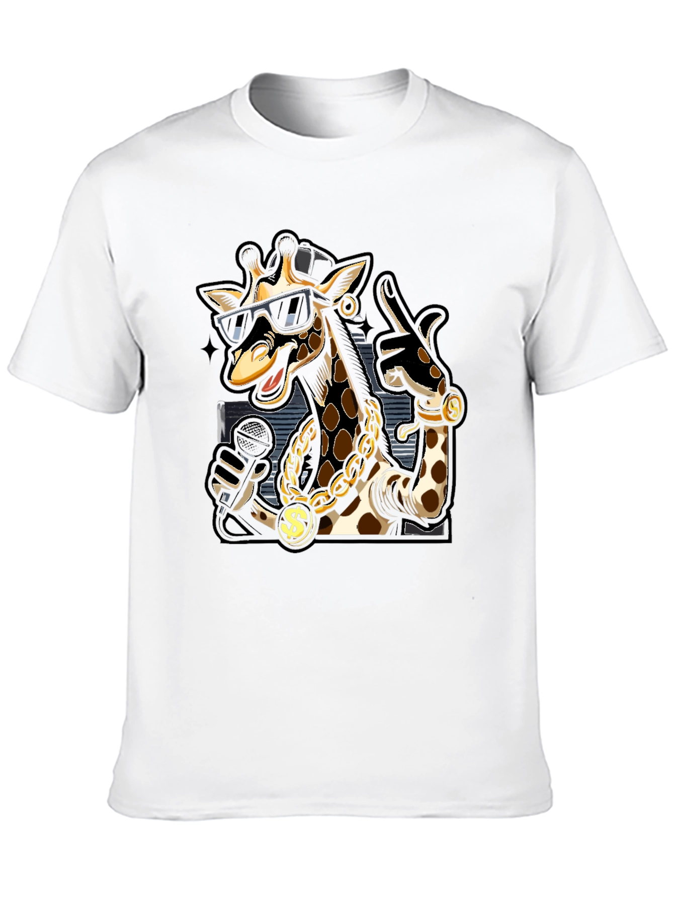 Rapper Giraffe Graphic T-Shirt - Black