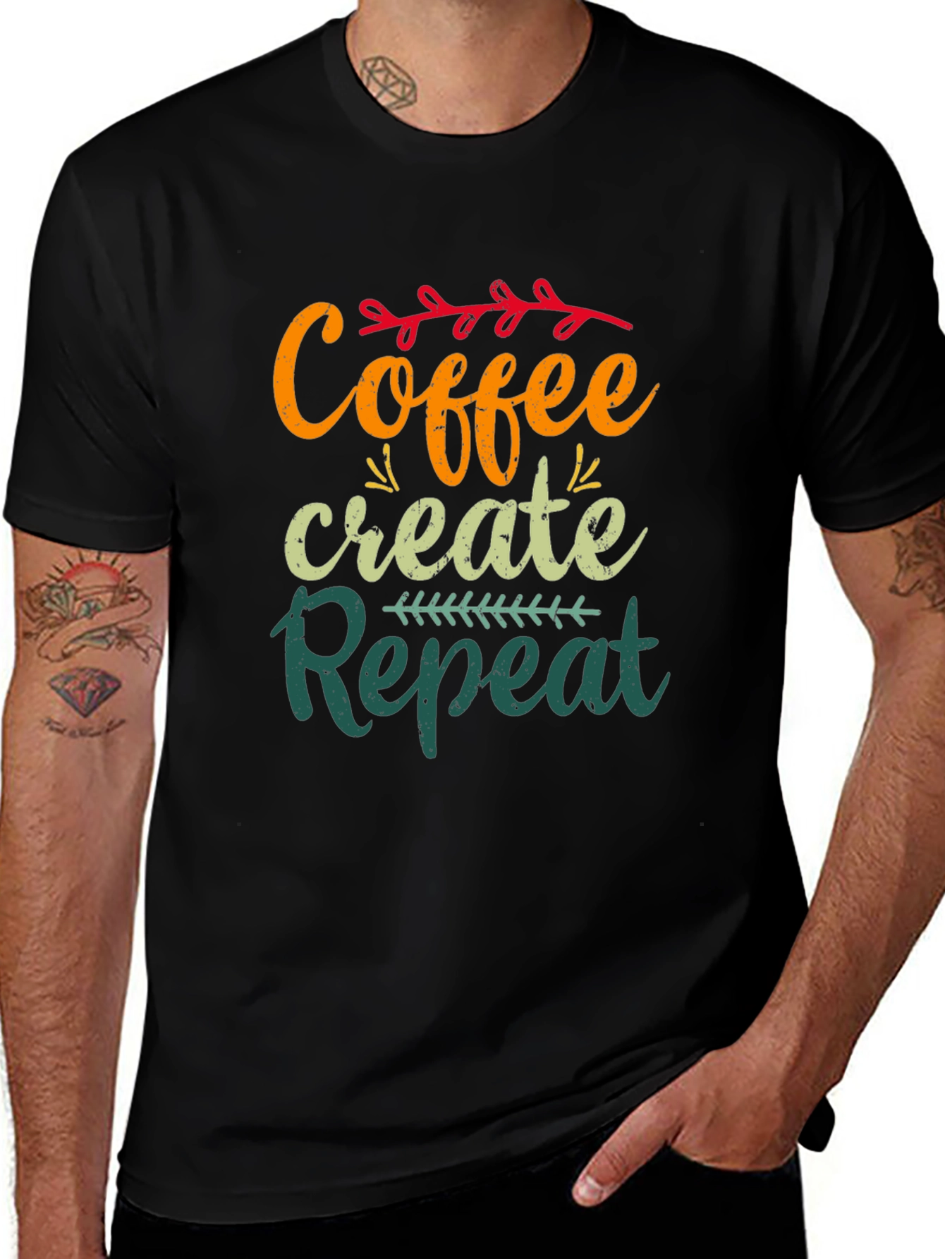 Coffee Create Repeat Black Graphic T-Shirt