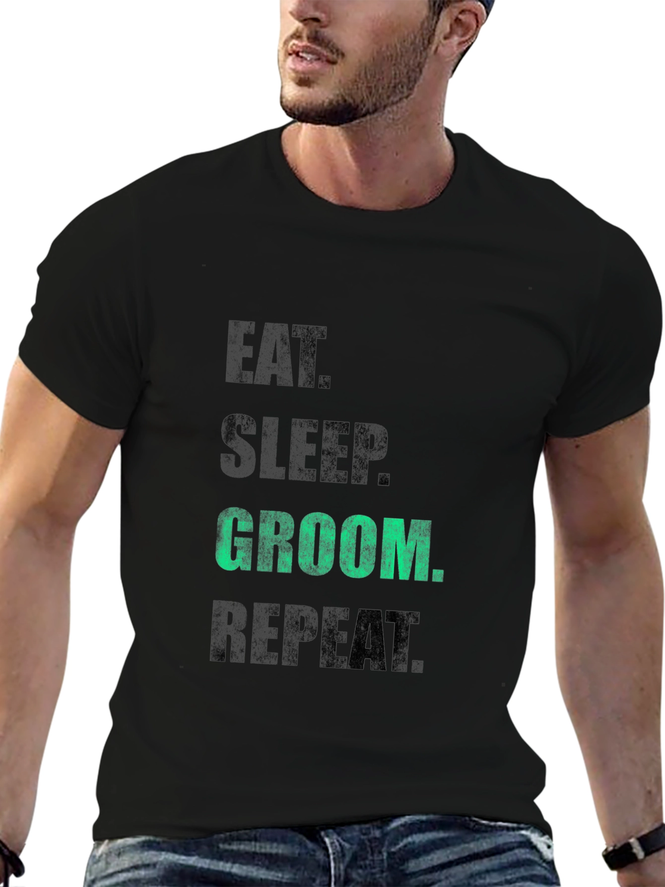 Eat Sleep Groom Repeat T-Shirt - Black Graphic Tee