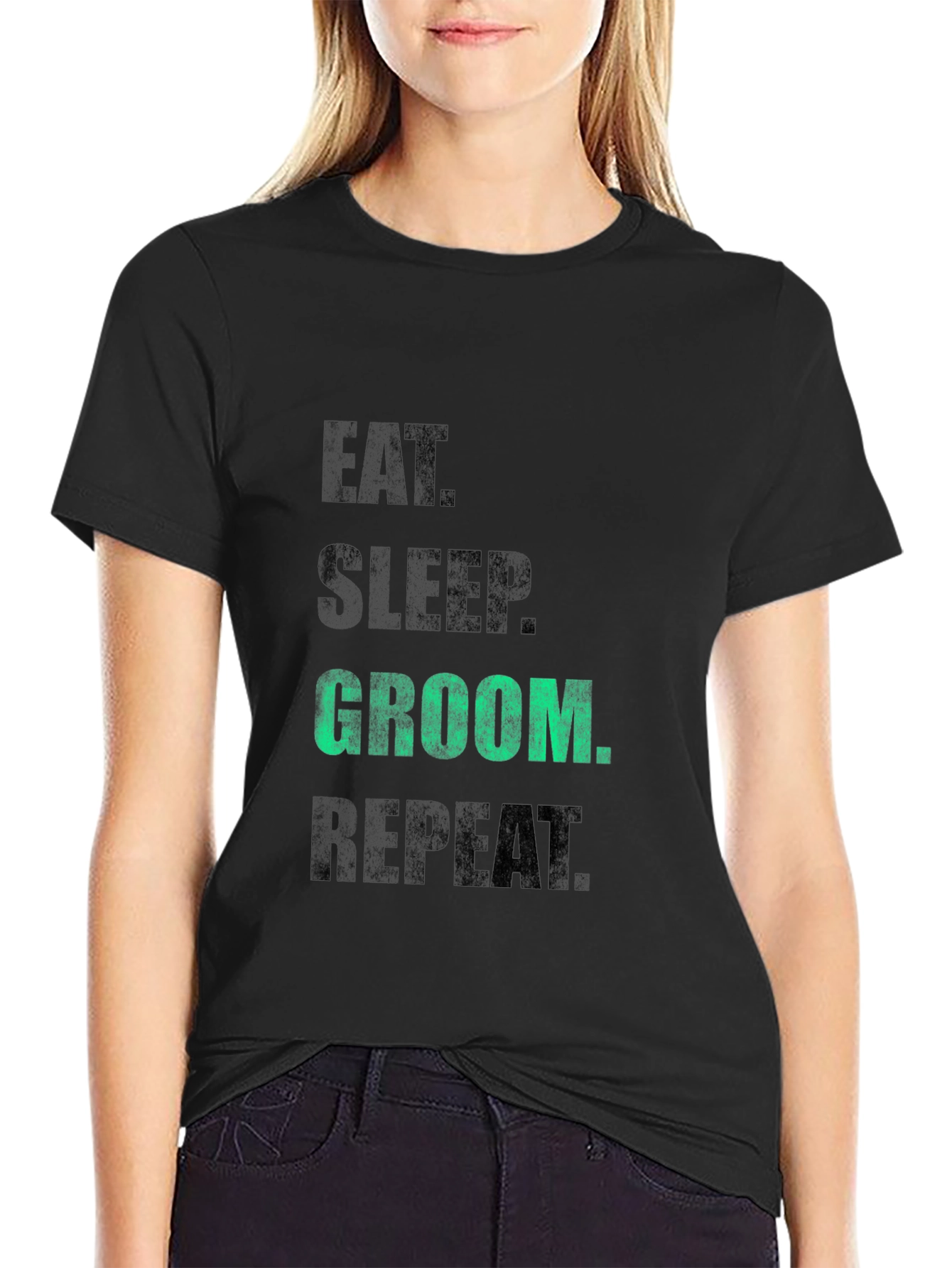 Eat Sleep Groom Repeat T-Shirt - Black Graphic Tee