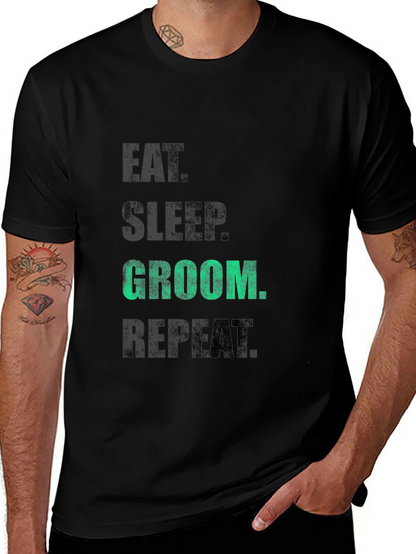 Eat Sleep Groom Repeat T-Shirt - Black Graphic Tee