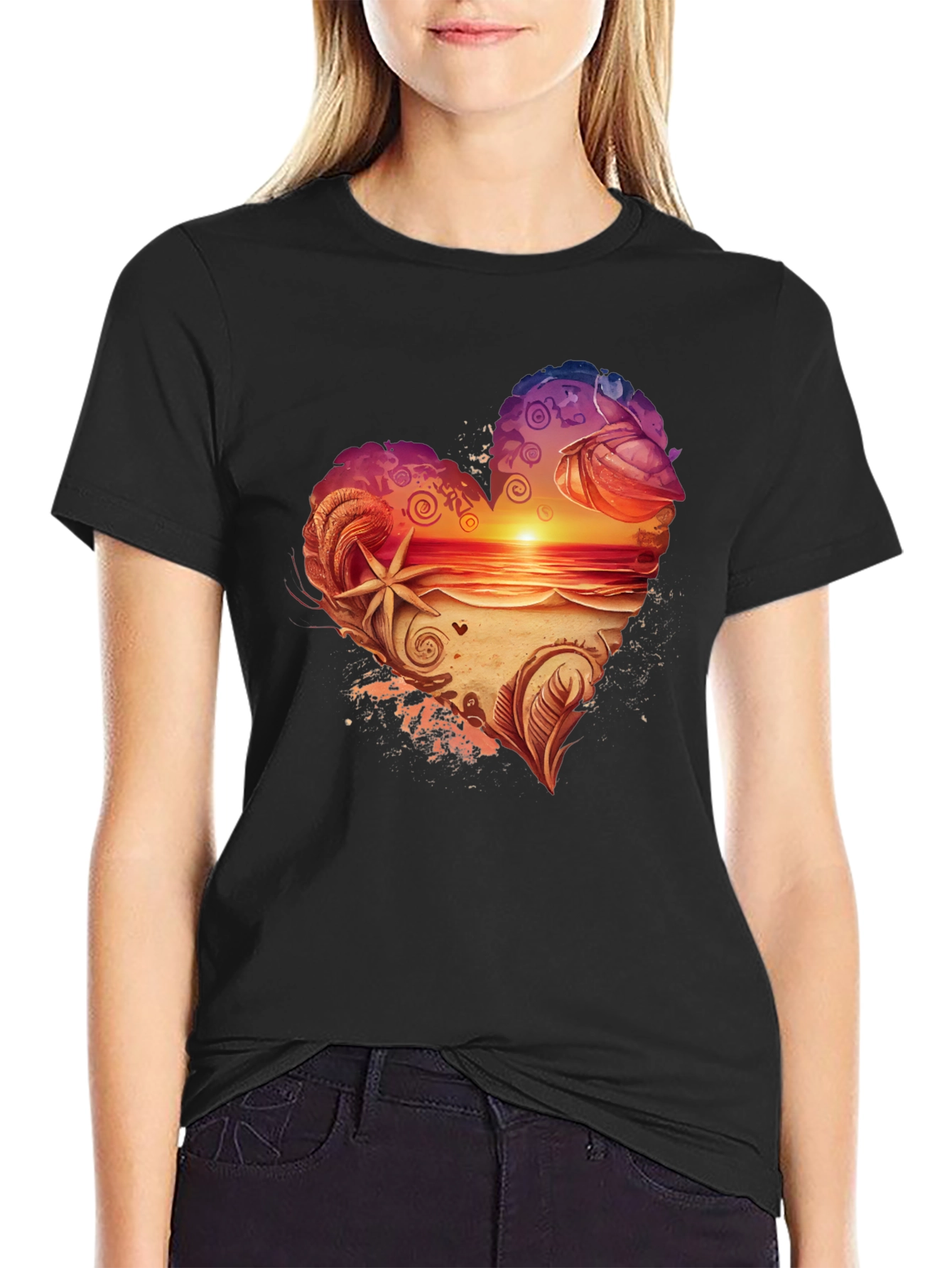 Heart Sunset Beach Graphic T-Shirt