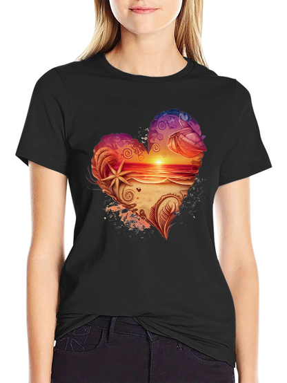 Heart Sunset Beach Graphic T-Shirt