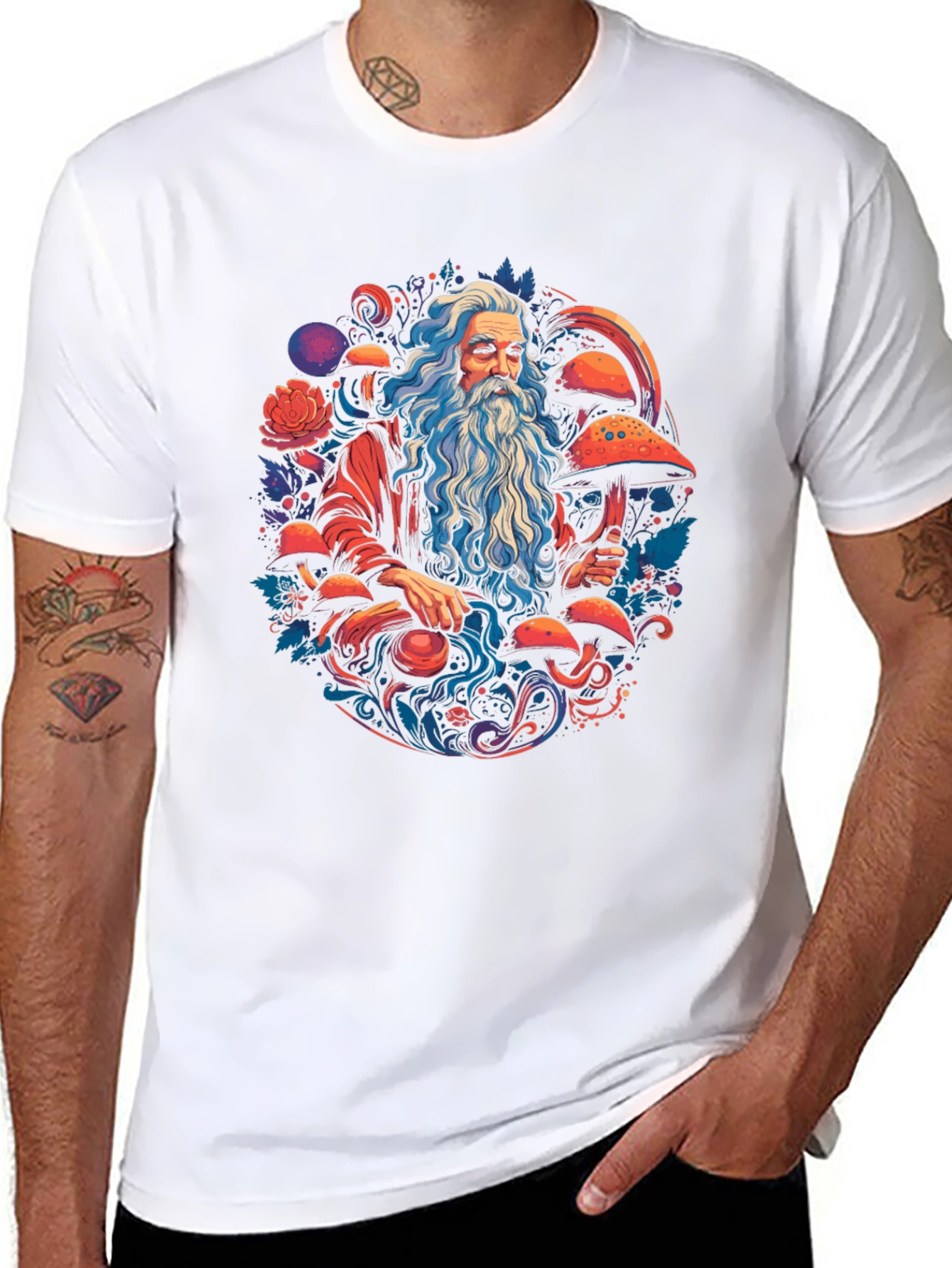 Wizard & Mushroom T-Shirt - Whimsical Graphic Tee