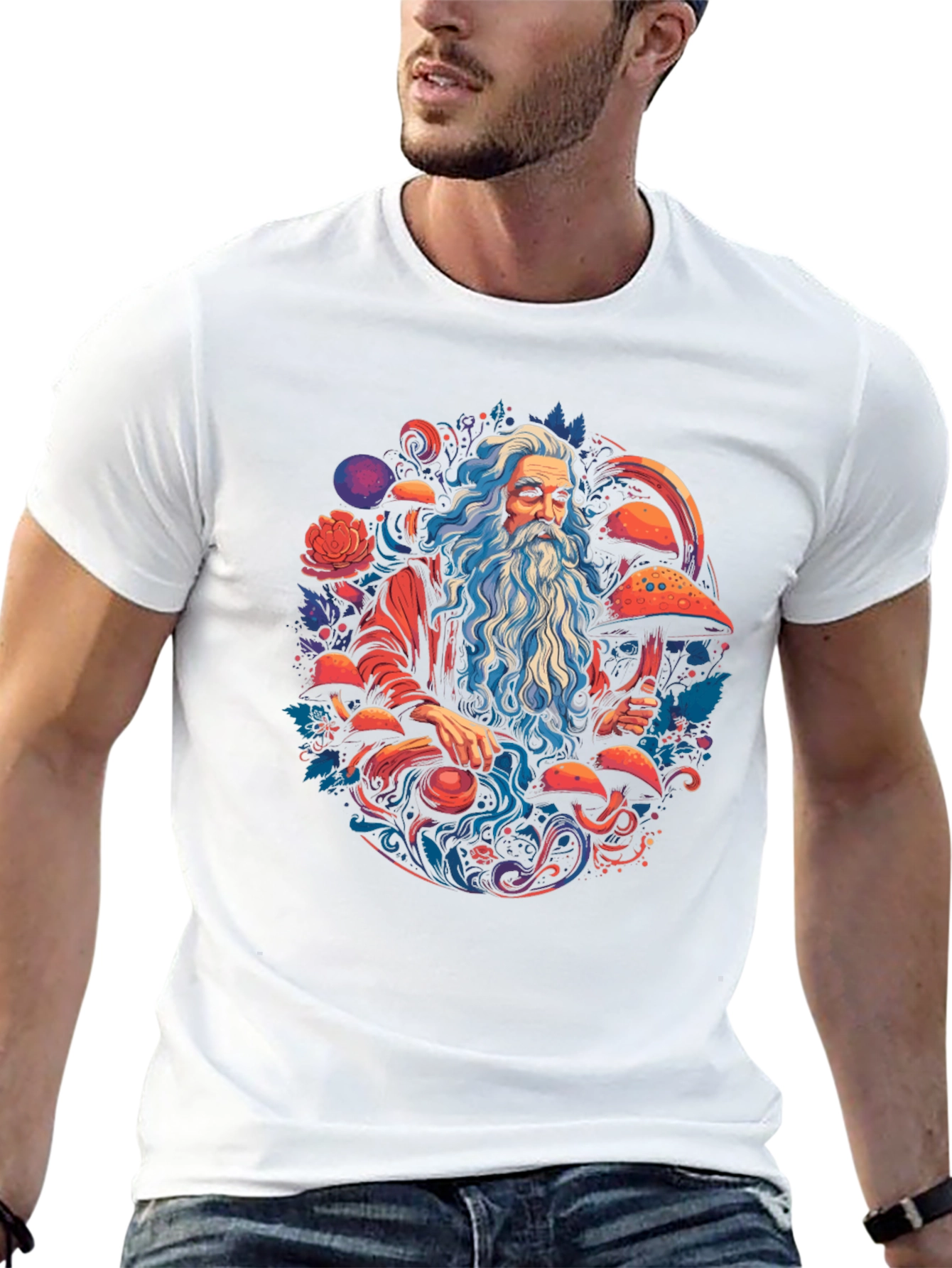 Wizard & Mushroom T-Shirt - Whimsical Graphic Tee