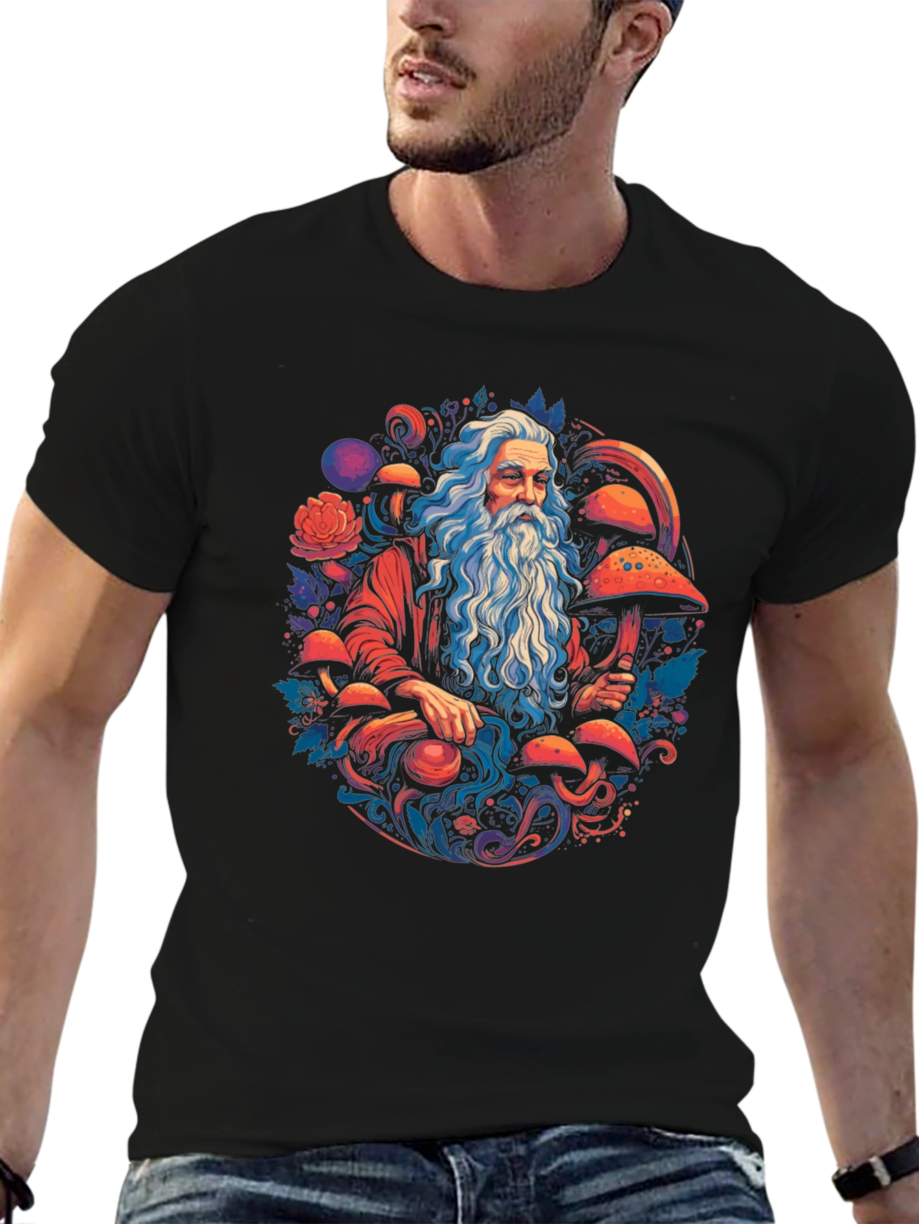 Wizard & Mushroom T-Shirt - Whimsical Graphic Tee