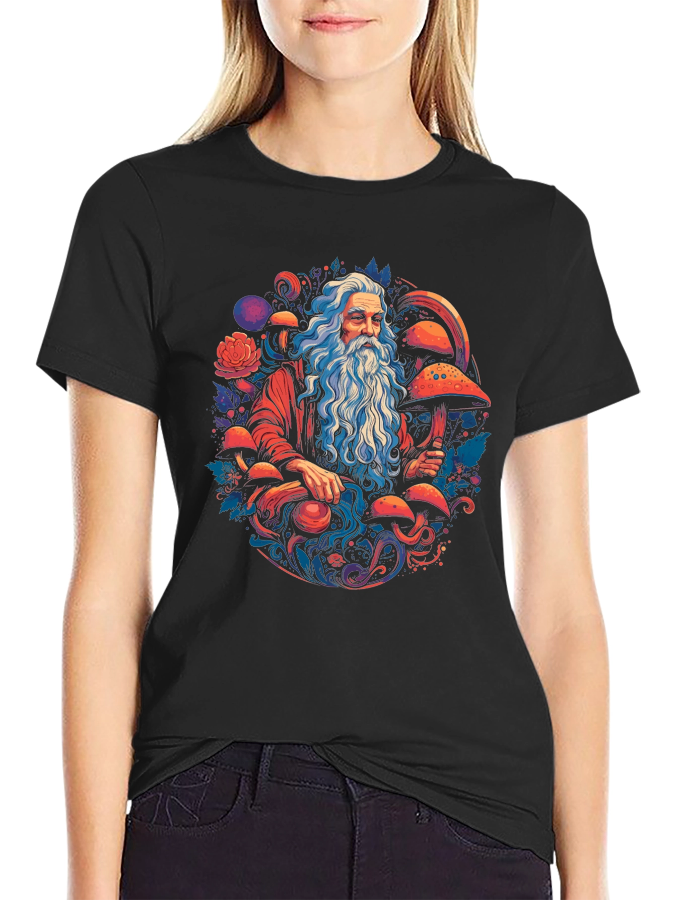 Wizard & Mushroom T-Shirt - Whimsical Graphic Tee