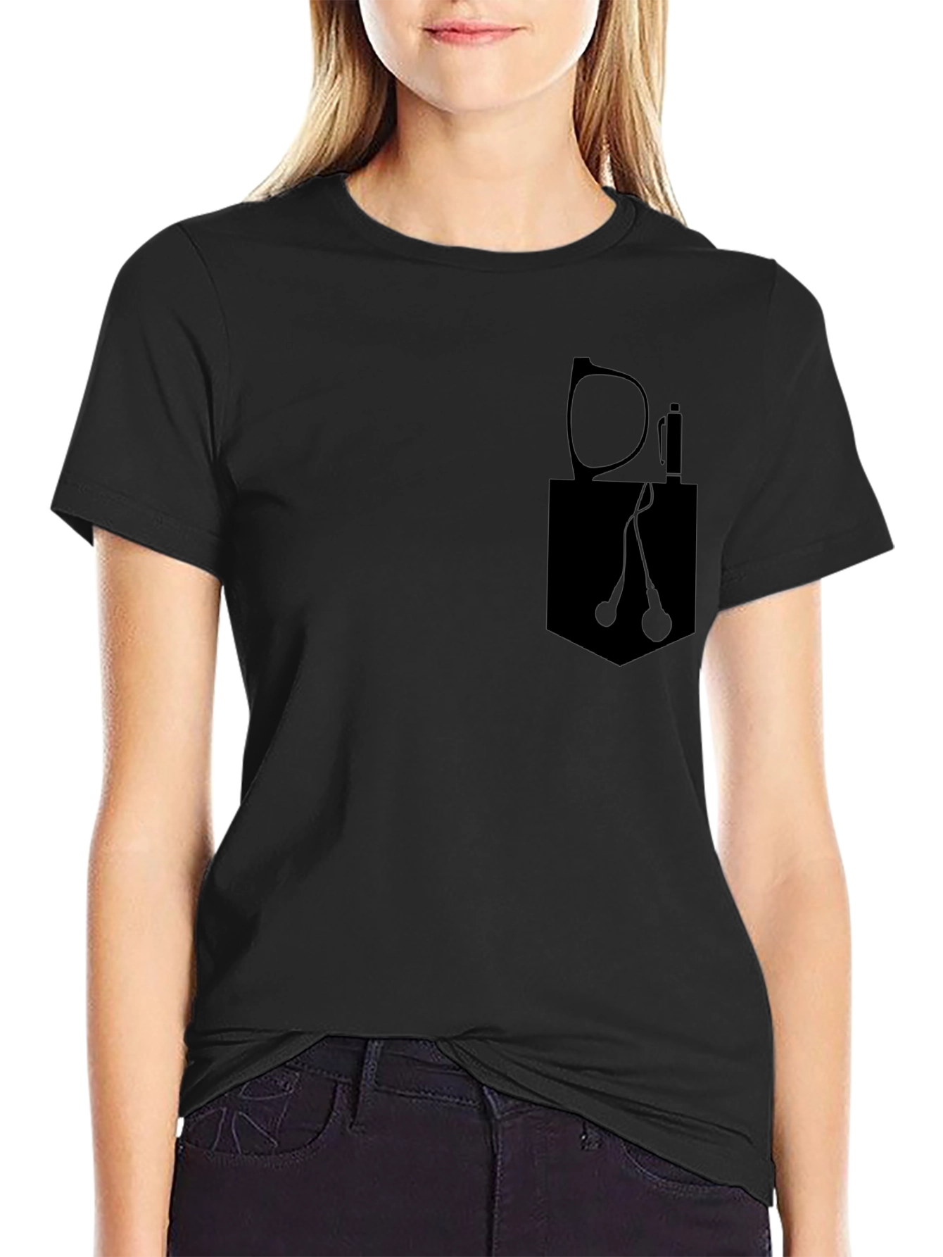 Mens Black Pocket Print T-Shirt