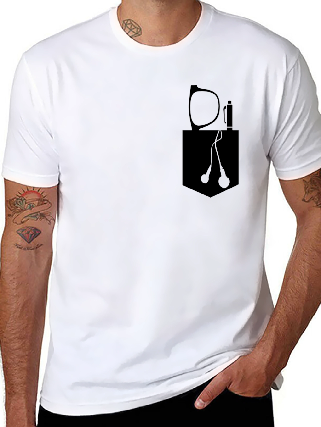 Mens Black Pocket Print T-Shirt