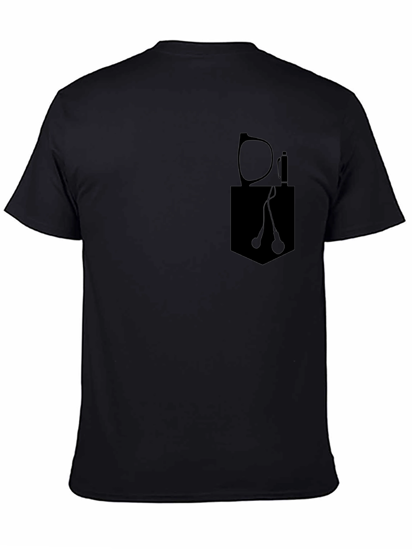 Mens Black Pocket Print T-Shirt