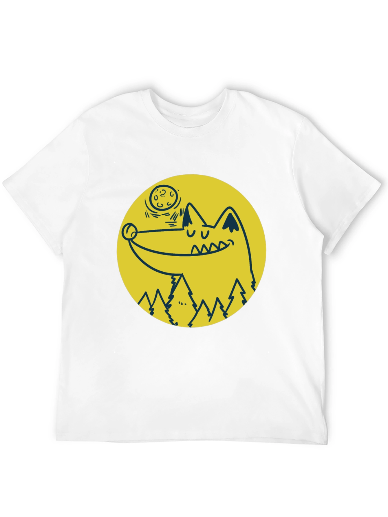 Wolf & Moon Graphic Tee - Black Cotton T-Shirt