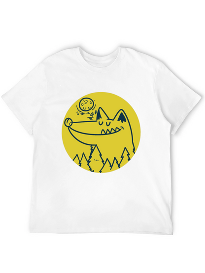 Wolf & Moon Graphic Tee - Black Cotton T-Shirt