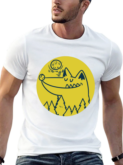 Wolf & Moon Graphic Tee - Black Cotton T-Shirt