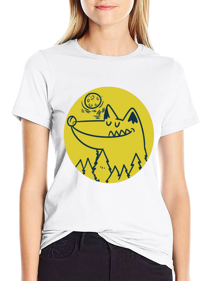 Wolf & Moon Graphic Tee - Black Cotton T-Shirt