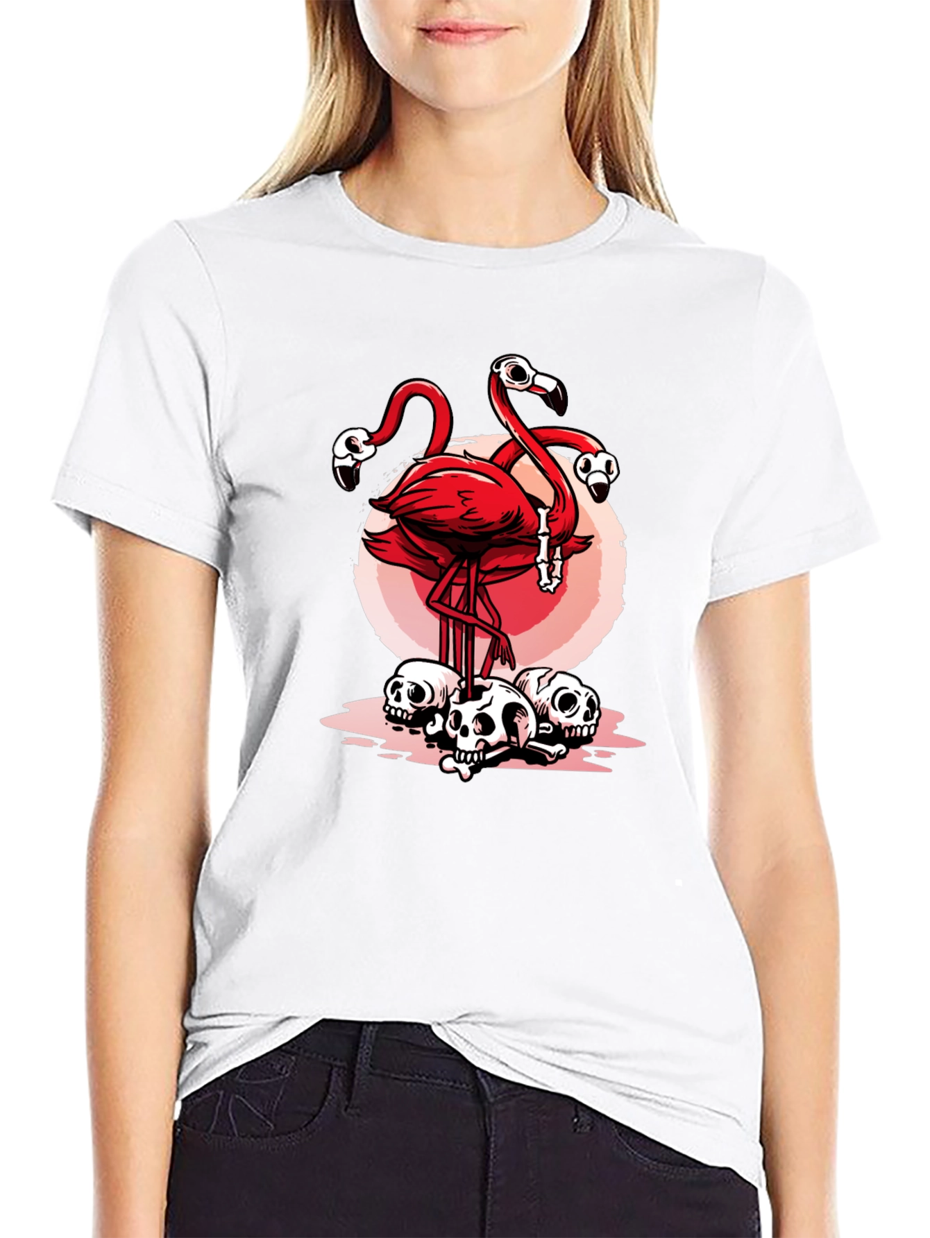 Flamingo Skulls Graphic T-Shirt - Unique Design